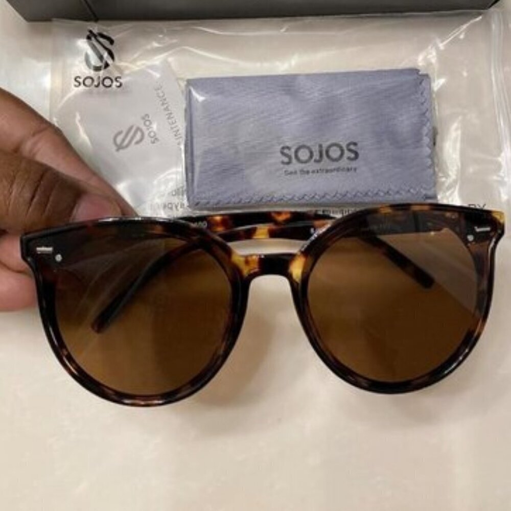 🆕SOJOS Womens Dark Brown Classic Round Retro Vintage Large Frame Sunglasses